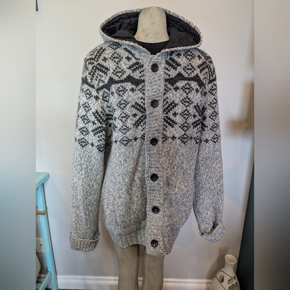 Coupé men's wool blend button up hooded jacket Nordic sweater XXL - Picture 3 of 13
